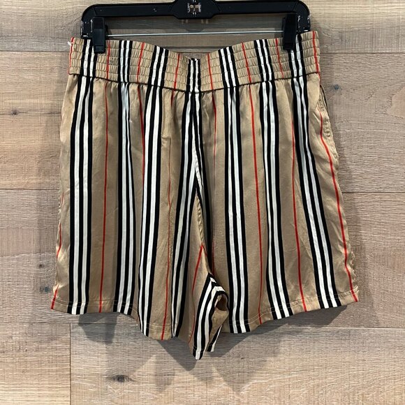 BURBERRY MARSETT ICON STRIPED SILK SHORTS Size 12 - Picture 5 of 8
